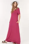 Basic Short Sleeve V Neck Maxi Dress