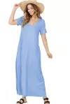 Basic Short Sleeve V Neck Maxi Dress