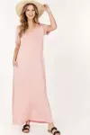 Basic Short Sleeve V Neck Maxi Dress